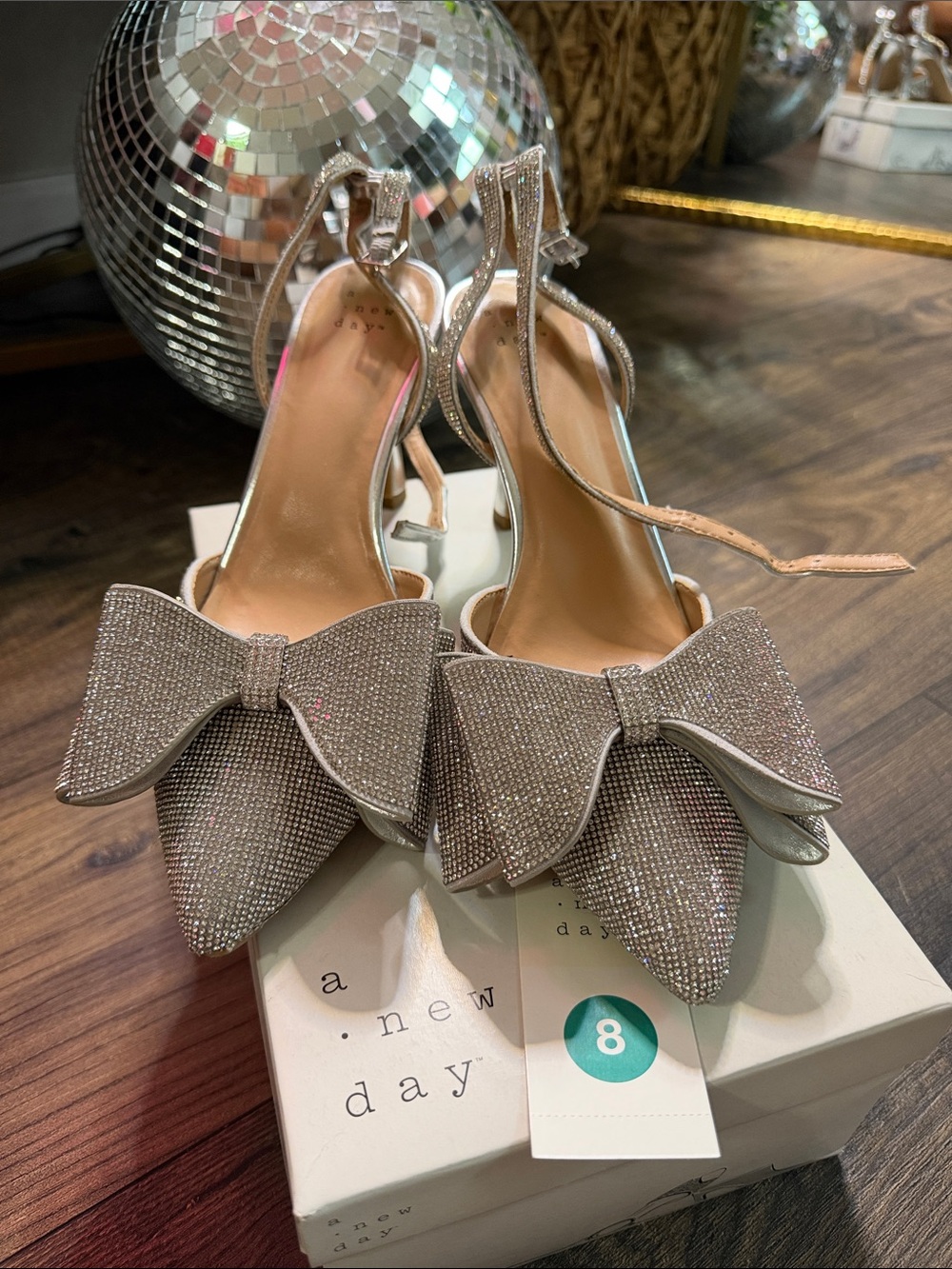 a new day Sparkling Bow Pointed-Toe Slingback Heels Women’s 8